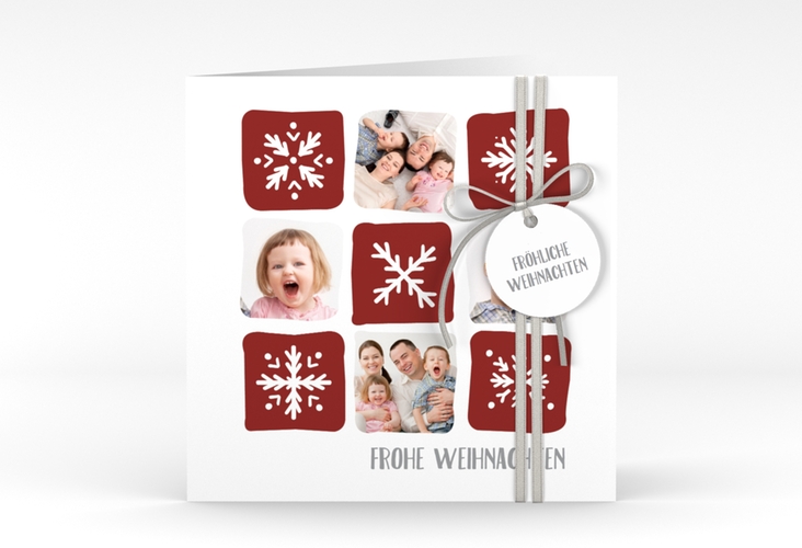 Weihnachtskarte Snowflakes quadr. Klappkarte rot hochglanz