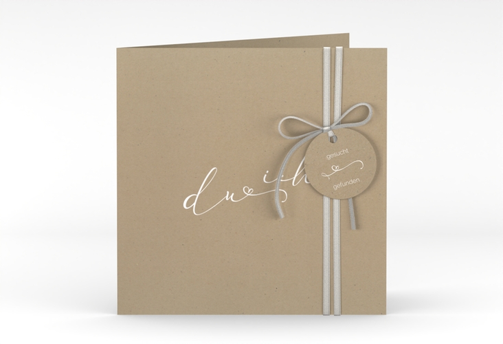 Hochzeitseinladung Zweisamkeit quadr. Klappkarte Kraftpapier hochglanz im minimalistischen Stil mit Aufschrift du & ich
