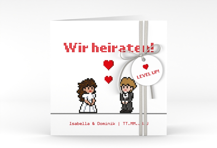 Hochzeitseinladung Pixel quadr. Klappkarte weiss
