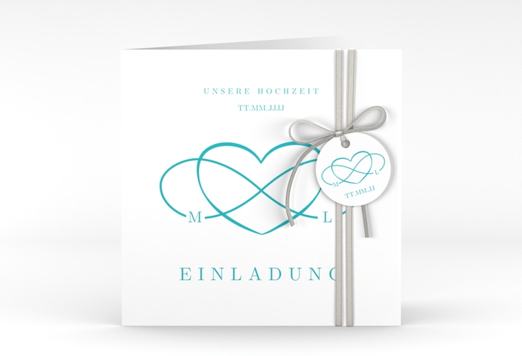 Hochzeitseinladung Infinity quadr. Klappkarte tuerkis hochglanz