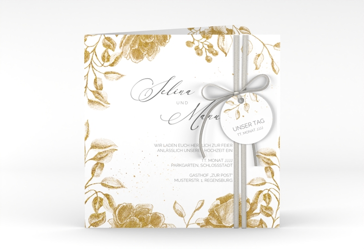 Hochzeitseinladung Blattgold quadr. Klappkarte