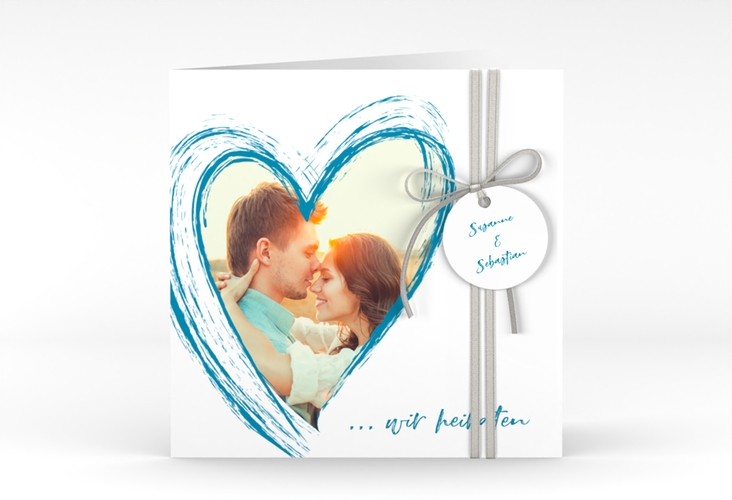 Hochzeitseinladung Liebe quadr. Klappkarte tuerkis hochglanz