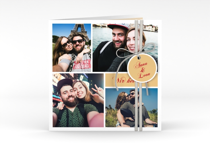 Hochzeitseinladung Collage quadr. Klappkarte apricot