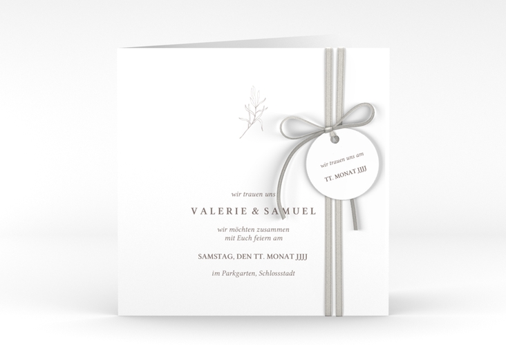 Hochzeitseinladung Ivy quadr. Klappkarte weiss hochglanz minimalistisch mit kleiner botanischer Illustration