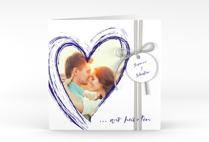 Hochzeitseinladung Liebe quadr. Klappkarte blau hochglanz