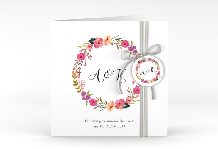 Hochzeitseinladung Fiore quadr. Klappkarte weiss