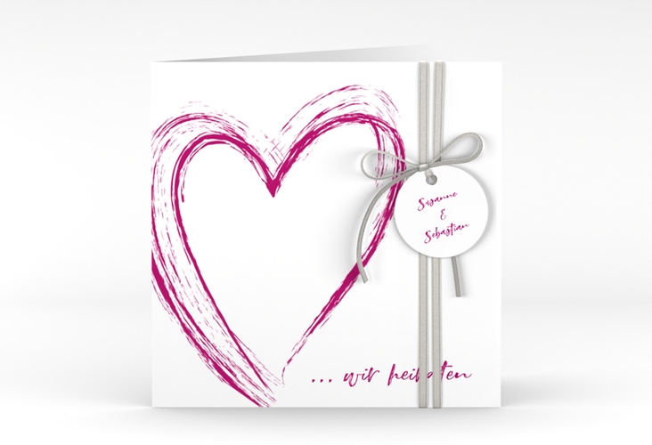 Hochzeitseinladung Liebe quadr. Klappkarte pink hochglanz