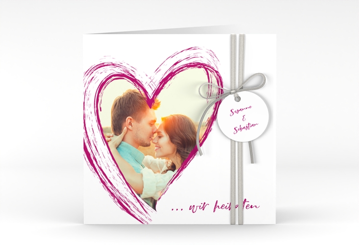 Hochzeitseinladung Liebe quadr. Klappkarte pink hochglanz
