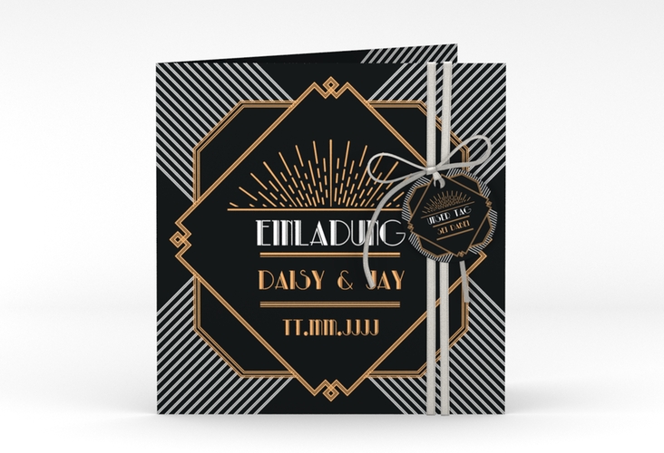 Hochzeitseinladung "Gatsby" Quadratische Klappkarte schwarz
