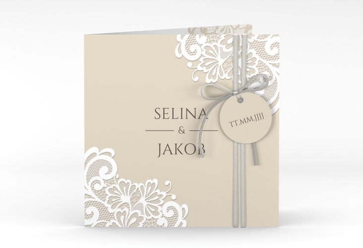 Hochzeitseinladung Vintage quadr. Klappkarte hochglanz mit floraler Spitze