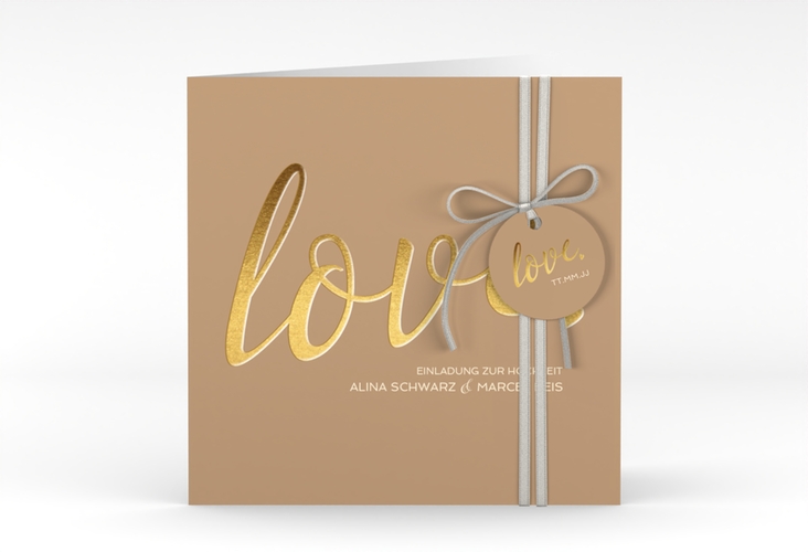 Hochzeitseinladung Glam quadr. Klappkarte beige hochglanz