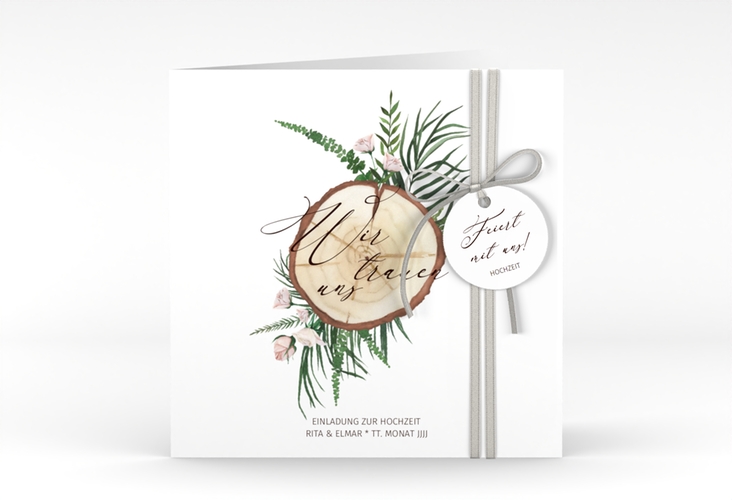 Hochzeitseinladung Woodland quadr. Klappkarte weiss hochglanz
