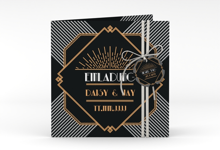 Hochzeitseinladung Gatsby quadr. Klappkarte im 20er-Jahre-Stil