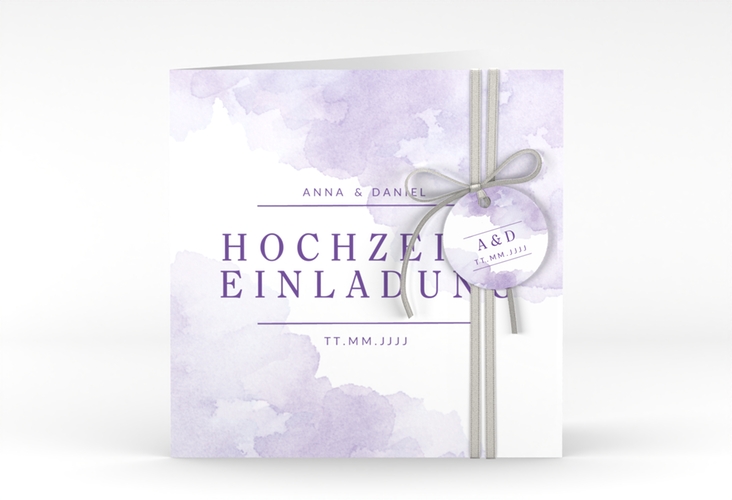 Hochzeitseinladung Blush quadr. Klappkarte lila