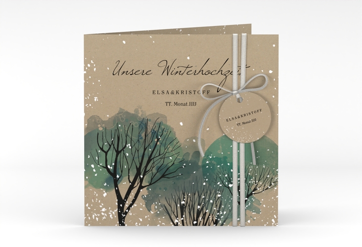 Hochzeitseinladung Winterhochzeit quadr. Klappkarte Kraftpapier hochglanz