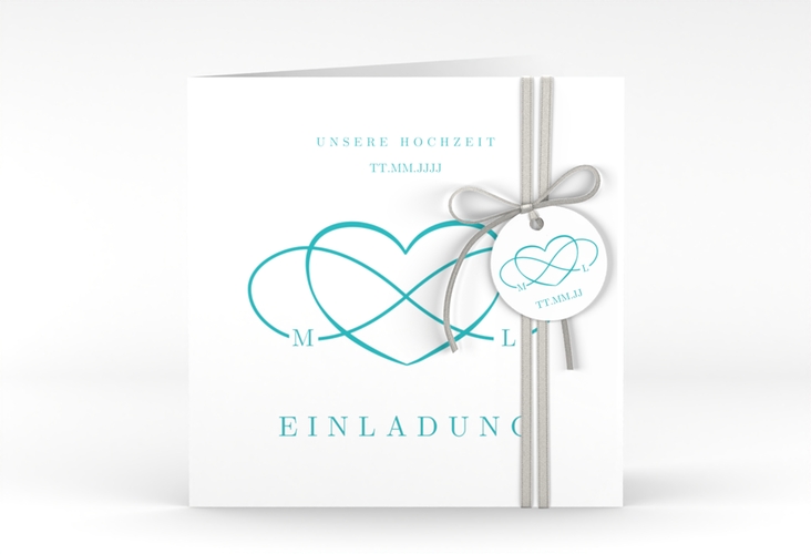 Hochzeitseinladung Infinity quadr. Klappkarte tuerkis hochglanz