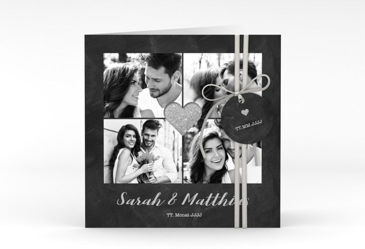 Hochzeitseinladung Sparkly quadr. Klappkarte grau hochglanz