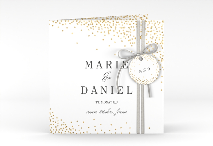 Hochzeitseinladung Glitter quadr. Klappkarte weiss hochglanz