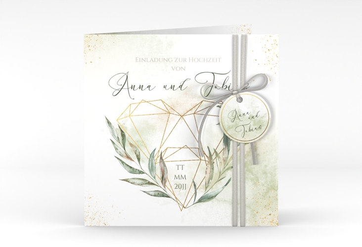 Hochzeitseinladung Heartfelt quadr. Klappkarte weiss hochglanz mit Diamanten im Geometric Design