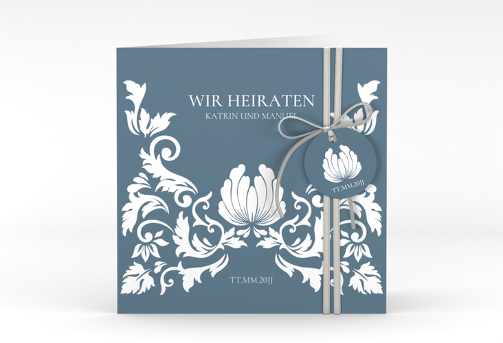 Hochzeitseinladung Royal quadr. Klappkarte mit barockem Blumen-Ornament