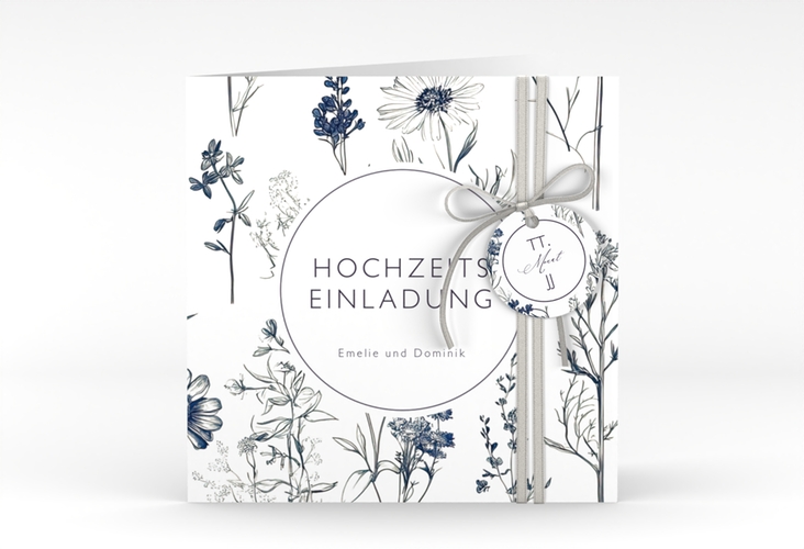 Hochzeitseinladung Chinoiserie Floral quadr. Klappkarte weiss hochglanz