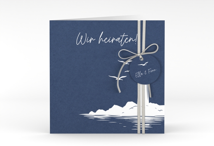 Hochzeitseinladung Leuchtturm quadr. Klappkarte blau