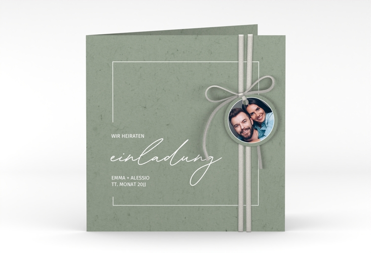 Hochzeitseinladung Simple Line quadr. Klappkarte gruen hochglanz