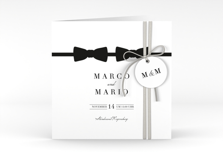 Hochzeitseinladung Suits quadr. Klappkarte schwarz hochglanz