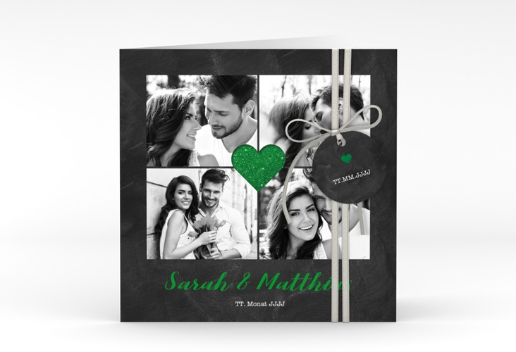 Hochzeitseinladung Sparkly quadr. Klappkarte gruen hochglanz