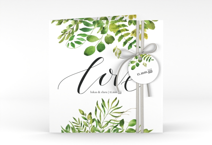Hochzeitseinladung Botany quadr. Klappkarte weiss