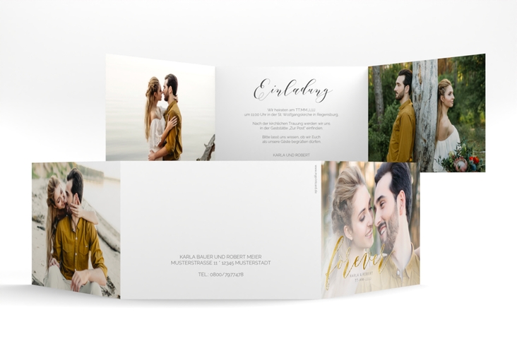 Hochzeitseinladung Promise A6 Doppel-Klappkarte weiss gold