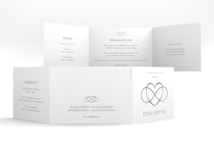 Hochzeitseinladung Infinity A6 Doppel-Klappkarte gruen silber