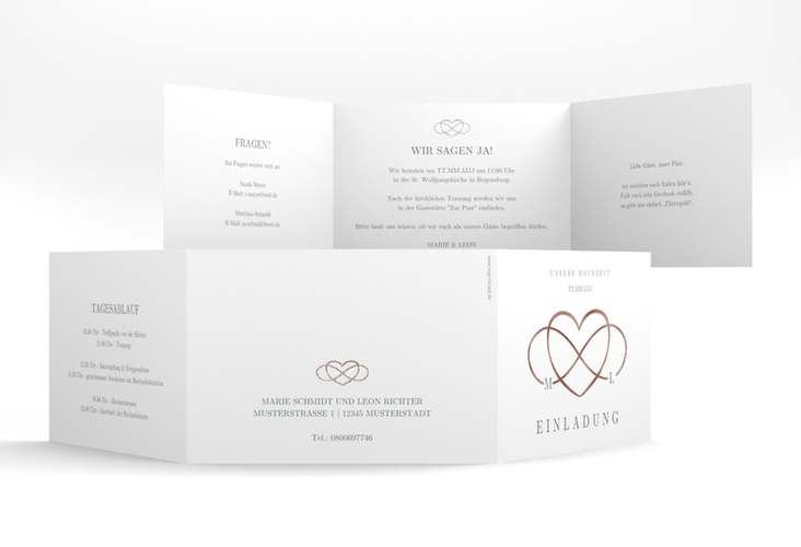 Hochzeitseinladung Infinity A6 Doppel-Klappkarte gruen rosegold