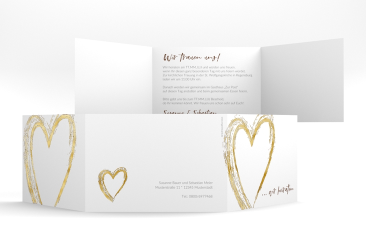 Hochzeitseinladung Liebe A6 Doppel-Klappkarte braun gold