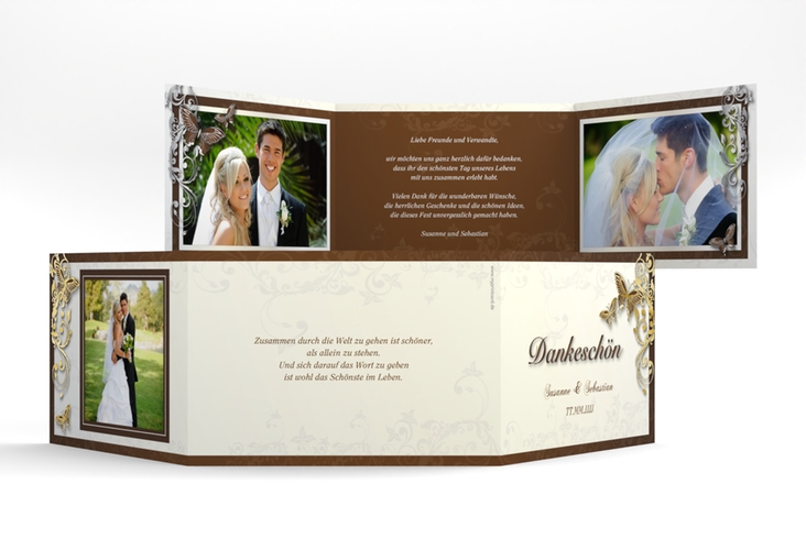 Danksagungskarte Hochzeit Toulouse A6 Doppel-Klappkarte braun gold