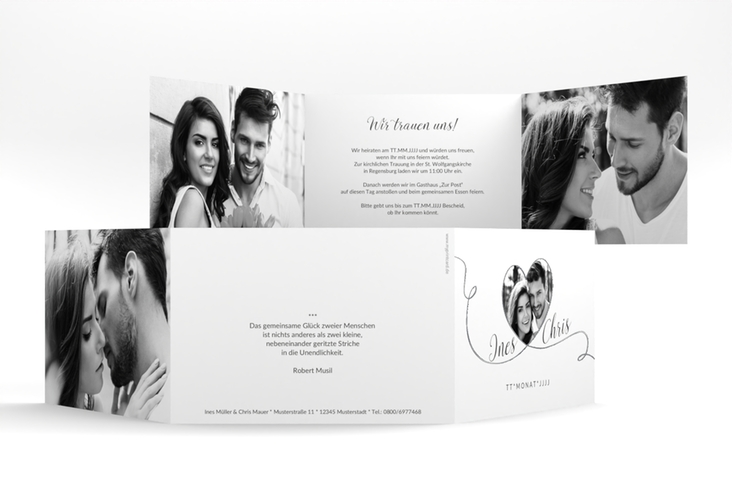 Hochzeitseinladung Dolce A6 Doppel-Klappkarte weiss silber
