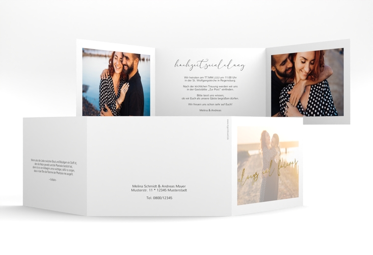Hochzeitseinladung Lucent A6 Doppel-Klappkarte weiss gold