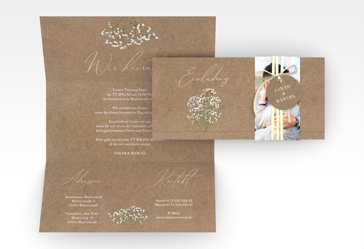 Hochzeitseinladung Schleierkraut Wickelfalzkarte + Banderole