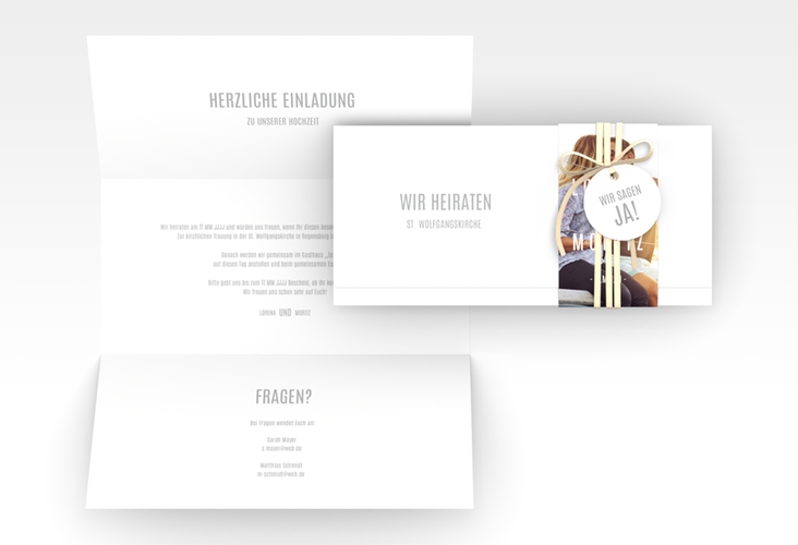 Hochzeitseinladung Memory Wickelfalzkarte + Banderole