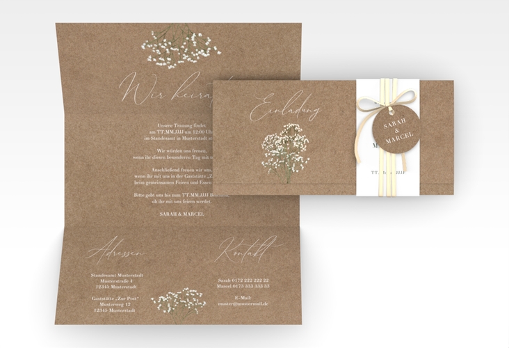 Hochzeitseinladung Schleierkraut Wickelfalzkarte + Banderole hochglanz