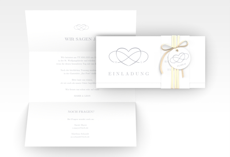 Hochzeitseinladung Infinity Wickelfalzkarte + Banderole grau