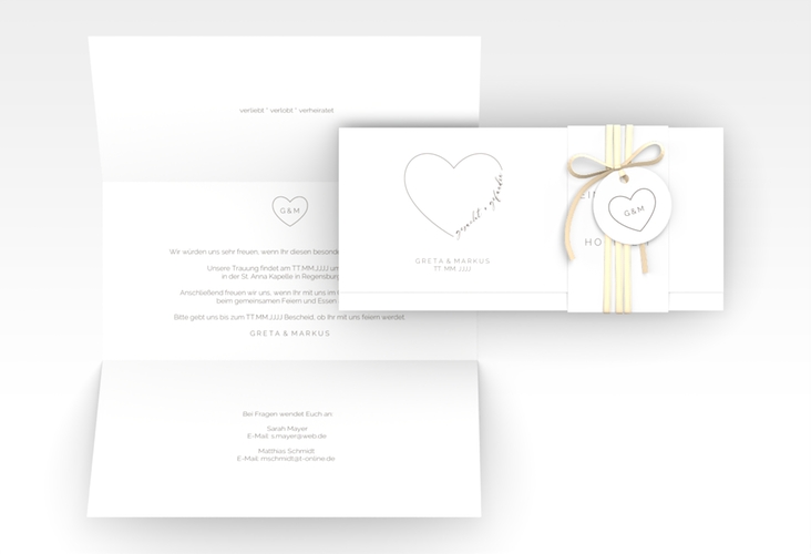 Hochzeitseinladung Lebenstraum Wickelfalzkarte + Banderole weiss