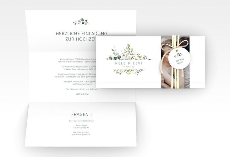 Hochzeitseinladung Enchanting Wickelfalzkarte + Banderole weiss