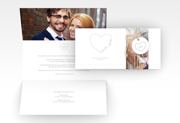 Hochzeitseinladung Lebenstraum Wickelfalzkarte + Banderole weiss