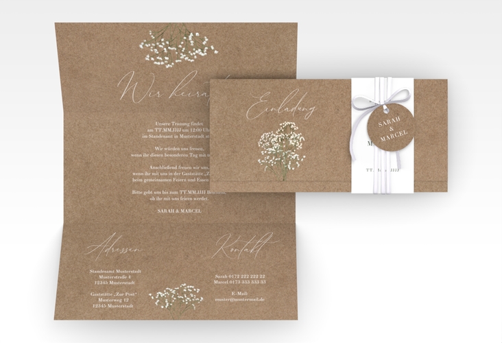 Hochzeitseinladung Schleierkraut Wickelfalzkarte + Banderole hochglanz