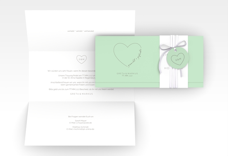 Hochzeitseinladung Lebenstraum Wickelfalzkarte + Banderole mint