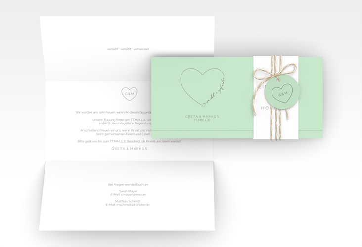 Hochzeitseinladung Lebenstraum Wickelfalzkarte + Banderole mint