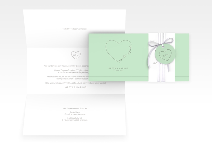Hochzeitseinladung Lebenstraum Wickelfalzkarte + Banderole mint hochglanz