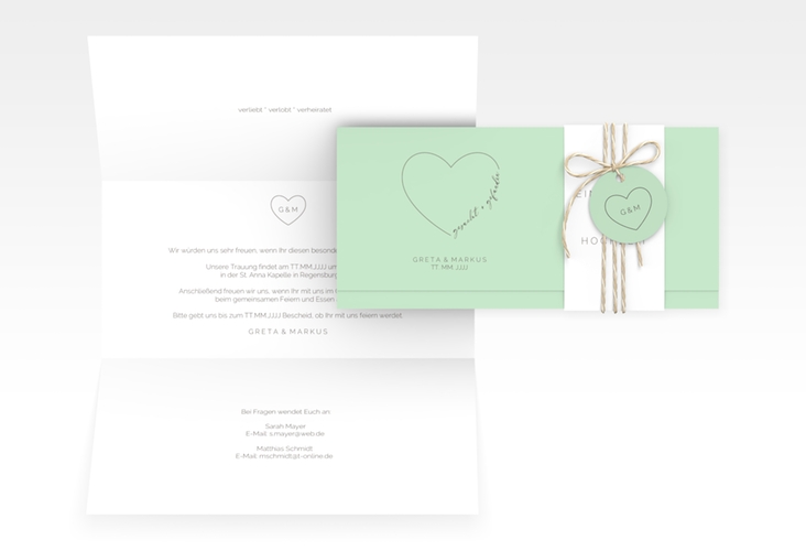 Hochzeitseinladung Lebenstraum Wickelfalzkarte + Banderole mint hochglanz