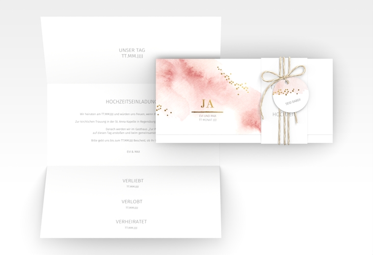 Hochzeitseinladung Pastell Wickelfalzkarte + Banderole